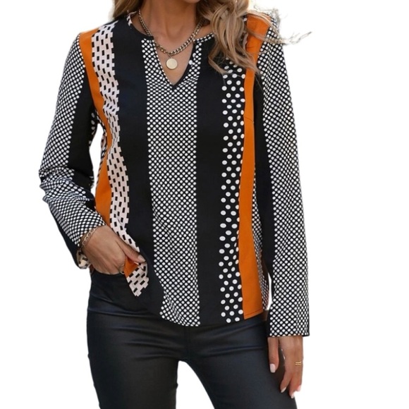 SHEIN Tops - NWOT SHEIN Multicolored Geo Print Notched Neckline Blousr